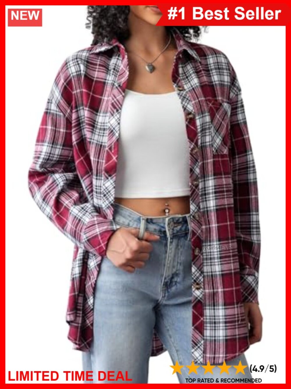 Womens Plaid Flannel Button Down Shirt Long Sleeve Oversized Shacket Blouse